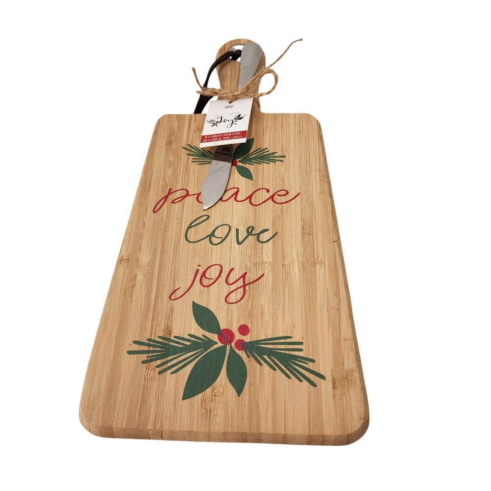 Boston Warehouse Bamboo Serving Board and Spreader Peace Love Joy Holiday Set